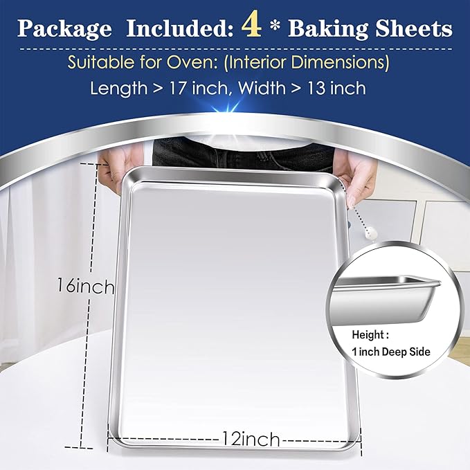 P&P CHEF 16 Inch Baking Cookie Sheet, Oven Pan Tray Stainless Steel Sheet Pan - Image 2