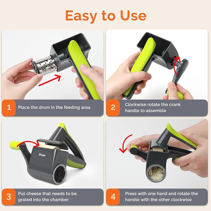 UHIYEE Patented Rotary Parmesan Cheese Grater, Hand Crank Cheese Shredder - Image 6