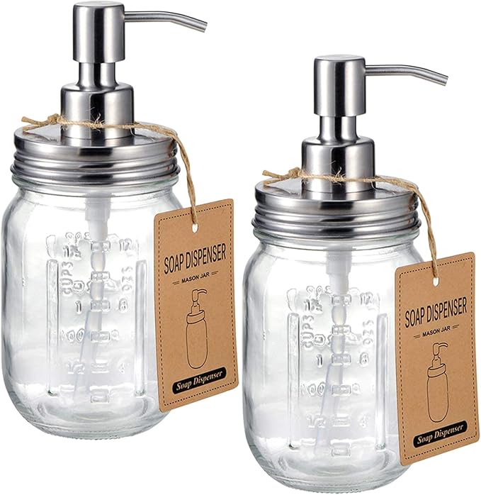 Amolliar Mason Jar Liquid Soap Dispenser, Stainless Steel Mason Jar Lid & Pump by Amolliar