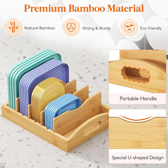 Lifewit Bamboo Lid Organizers for Inside Cabinet, Food Storage Container Lid - Image 7