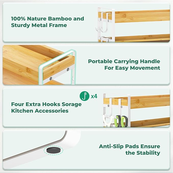 EsLuker.ly Spice Seasoning Rack Organizer Kitchen Countertop, 4 Tier Bamboo - Image 5