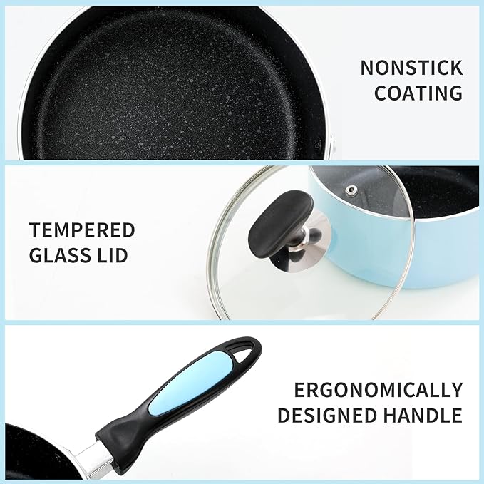 Nonstick Saucepan Set with Lid, Non Stick 1Qt & 2Qt Sauce Pan Set with Glass - Image 5