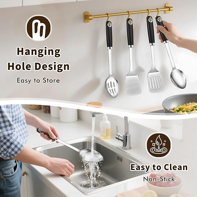 4 Pcs Cooking Utensils Set, Stainless Steel Kitchen Utensils, Heat Resistant - Image 6