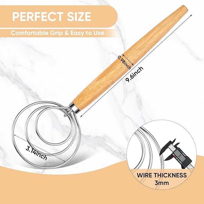 Maxjoy Danish Dough Whisk Wooden Dutch Bread Mixer - Image 3