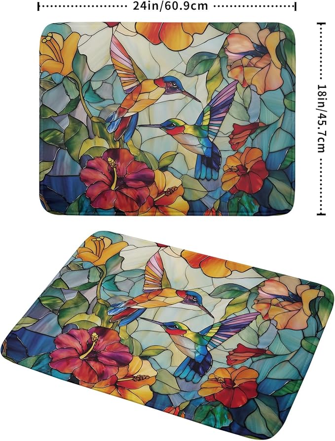Spring Summer Dish Drying Mat for Kitchen Counter Hummingbird Microfiber - Image 2
