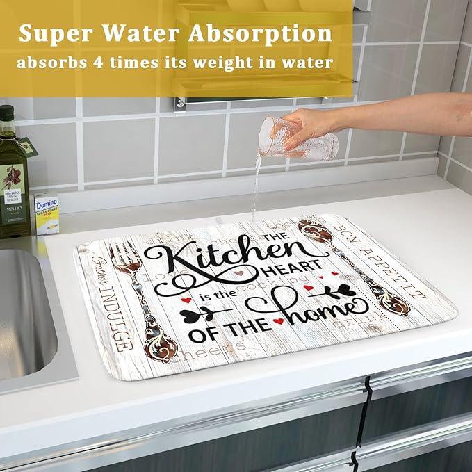 Giwawa 18"x24" Dish Drying Mat The Kitchen is The Heart of The Home- Knife Fork - Image 7