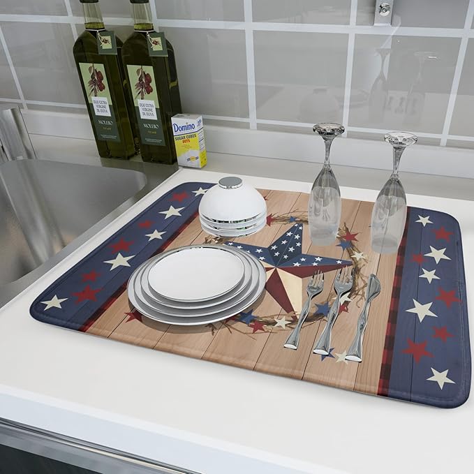 4th of July Dish Drying Mat for Kitchen Counter Patriotic Farmhouse Rustic - Image 6