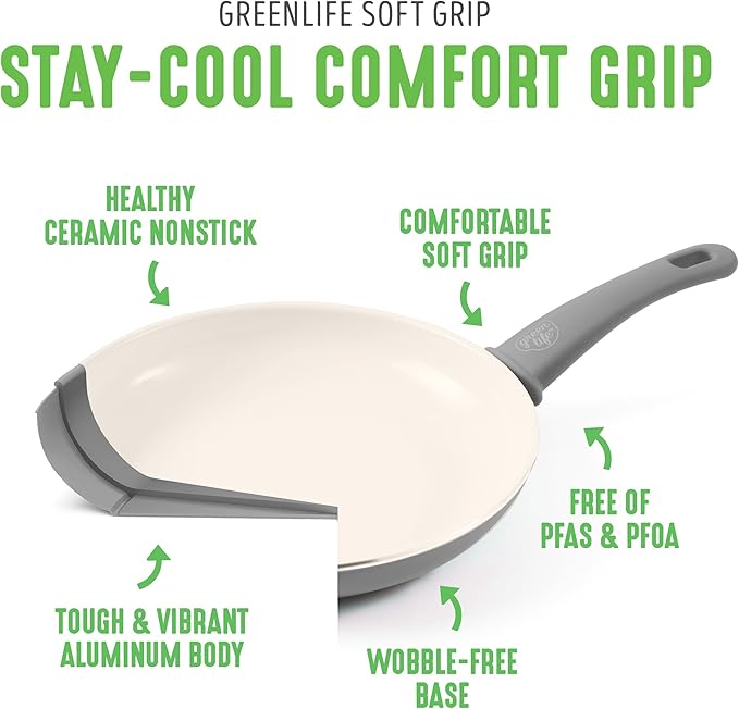 GreenLife Non Stick Fry Pan Set, Non-Toxic PFAS-Free Ceramic Skillets, - Image 4