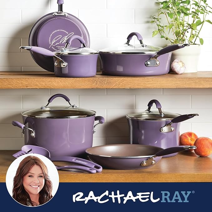 Rachael Ray Cucina Nonstick Cookware Pots and Pans Set, 12 Piece, Lavender - Image 7