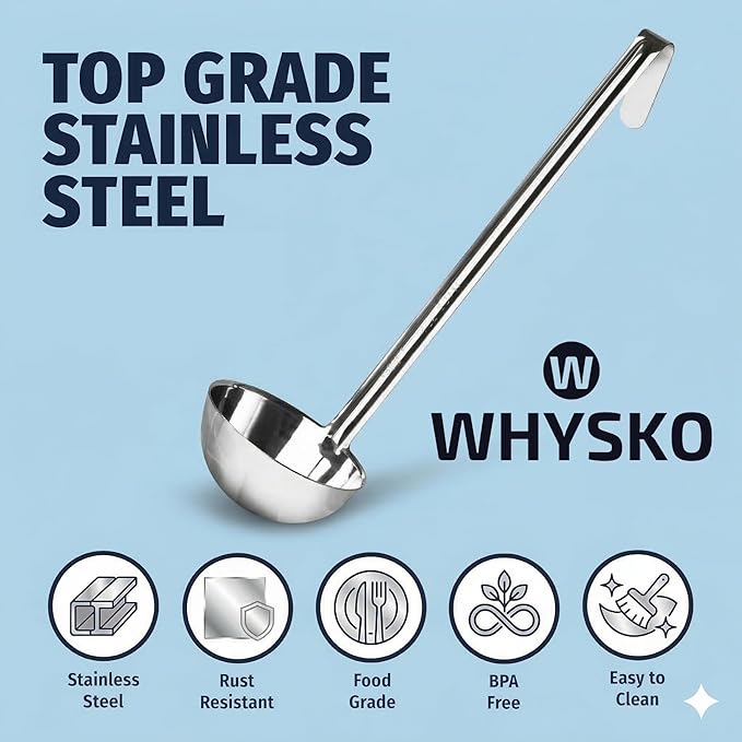 Whysko Soup Ladle Stainless Steel, 8 oz Metal Ladle Spoon, Rustproof Heat - Image 4