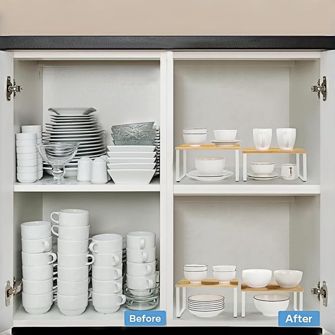 NEX Bamboo Kitchen Cabinet and Counter Shelf Organizer, Stackable & Expandable - Image 5