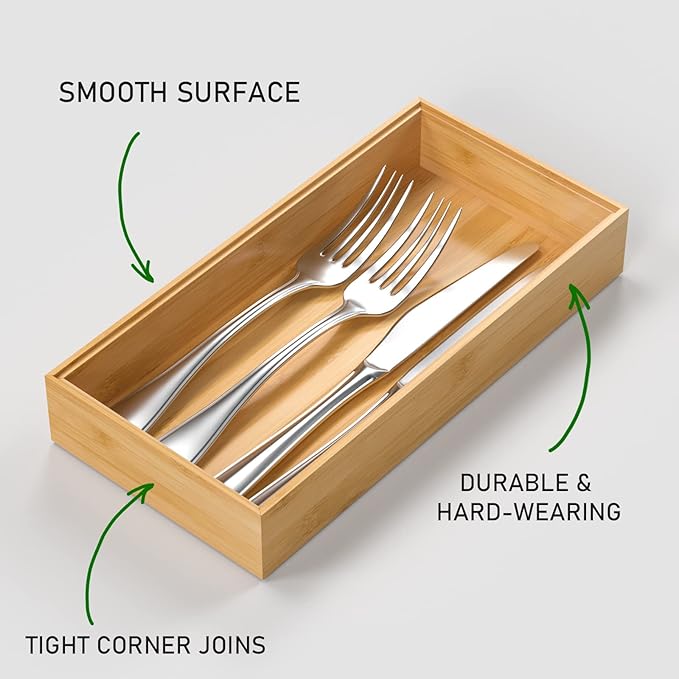 VeyFey Silverware Tray for Drawer, Stackable Kitchen Bamboo Drawer Organizer - Image 2