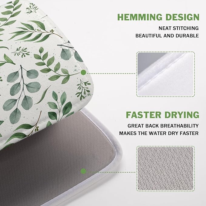 Kawani Sage Green Dish Drying Mat 16x18 In Absorbent Reversible Eucalyptus - Image 4