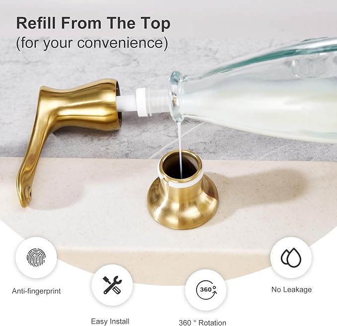 GAGALIFE Kitchen Sink Soap Dispenser Gold, Built in Soap Dispenser - Image 5