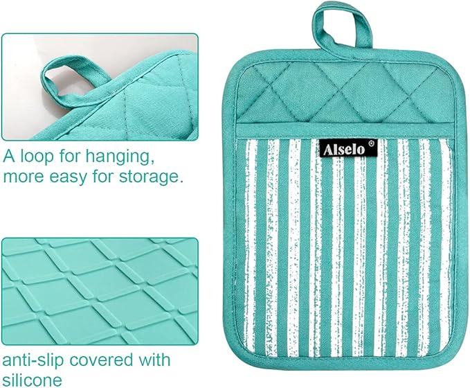 Alselo Silicone Pot Holders Set of 3 Heat Resistant & Non Slip Potholders - Image 3