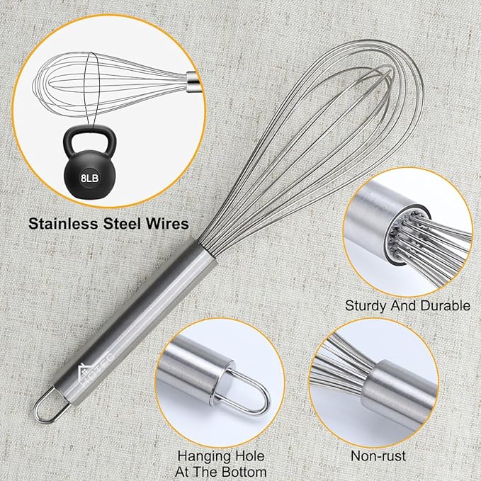 HOTEC 4 Pieces Stainless Steel Whisks Set Wire Whisk Balloon Whisk Egg Beater - Image 7