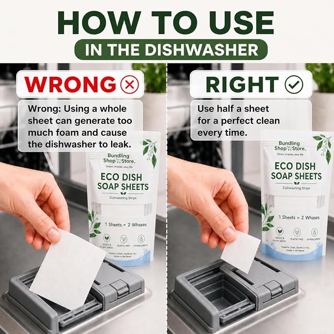 Eco Dish Soap Sheets – Eco Dishwashing Strips for Dishwasher Machines and Hand Washing – Travel & Home, 15 Sheets Up to 30 Washes (SPRAY BOTTLE NOT INCLUDED)