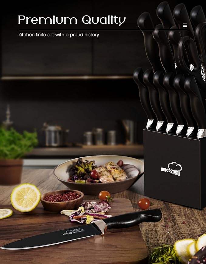 Amorston Knife Set, 15 Pieces Kitchen Knives Set - Image 2