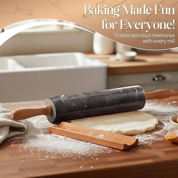 Flexzion Marble Rolling Pin Heavy Nonstick Stone Dough Roller - Image 5