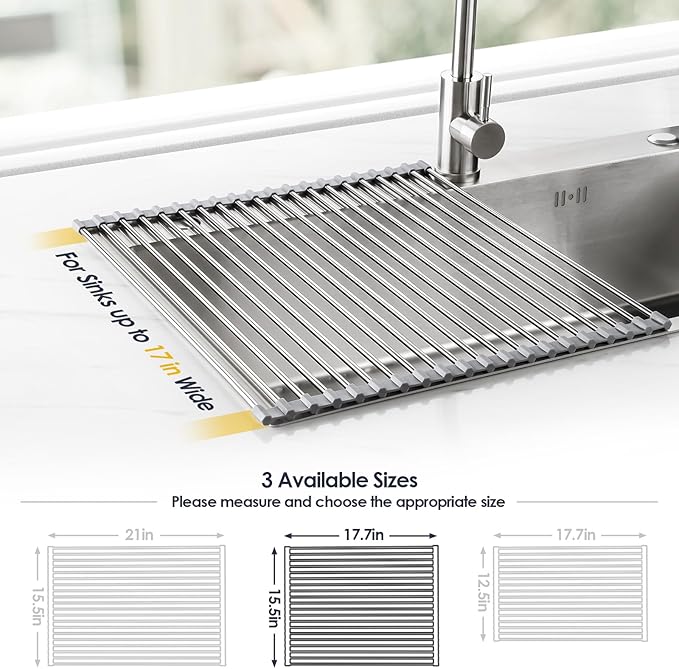 Tomorotec 17.7" x 15.5" Roll Up Dish Drying Rack Over Sink Drying Rack Sink - Image 4