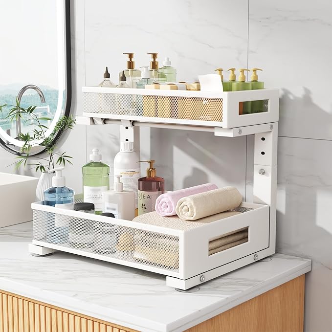 2-Pack Under Sink Storage Organizer, Large 2-Tier Elegant Mesh Pull Out Shelf - Image 9