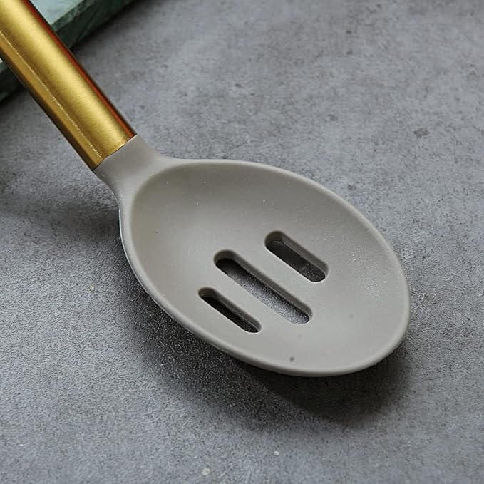Berglander Non-stick Silicone Slotted Spoon, Titanium Gold Plated Handle - Image 4