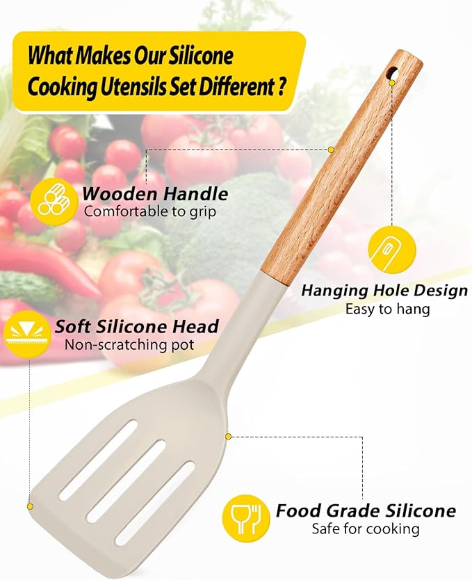 Pack of 4 Silicone Cooking Utensils Set, Non Stick Solid Spatulas and Heat - Image 2