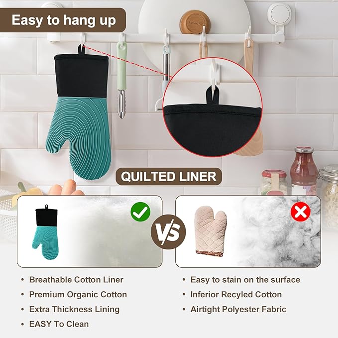 Silicone Oven Mitts-13.6 in Extended Oven Mitts Heat Resistant 500F, Oven Gloves - Image 6