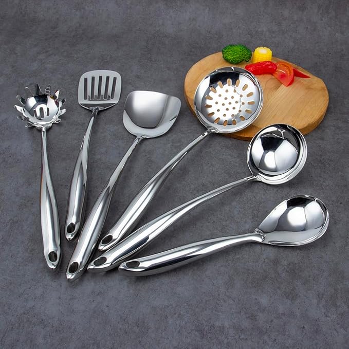 VALESKA 6PCS Stainless Steel Cooking Utensils Set, Metal Kitchen Utensils Set - Image 7