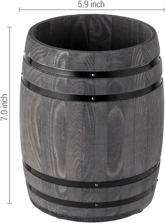 MyGift Wine Barrel Design Kitchen Utensil Crock, Vintage Gray Solid Wood - Image 5