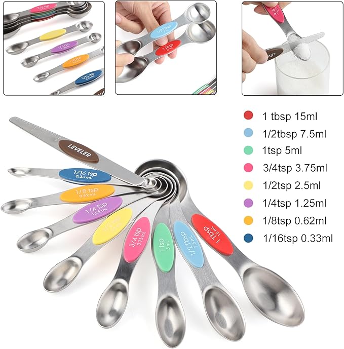 Magnetic Measuring Spoons Set Stainless Steel Dual Sided Stackable Teaspoon - Image 2