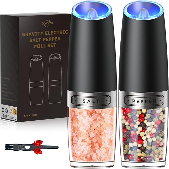 Sangcon Gravity Electric Salt and Pepper Grinder Set Automatic Shakers Mill by Sangcon