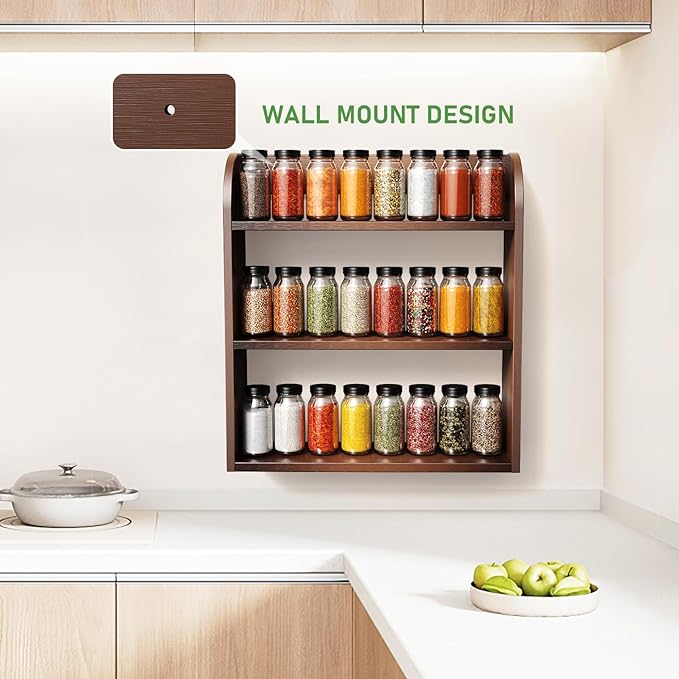 ROMGUAR CRAFT 3 Tier Bamboo Spice Rack, Countertop or Wall Mounting Wood Spice - Image 2