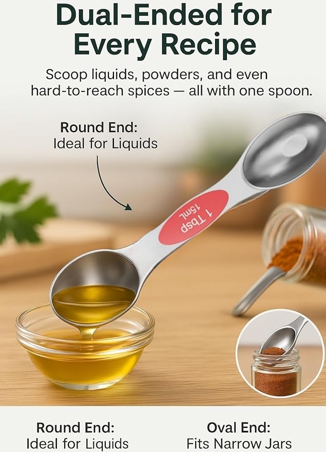 Magnetic Measuring Spoons Set Of 8, Heavy Duty 304 Stainless Steel Metal - Image 2