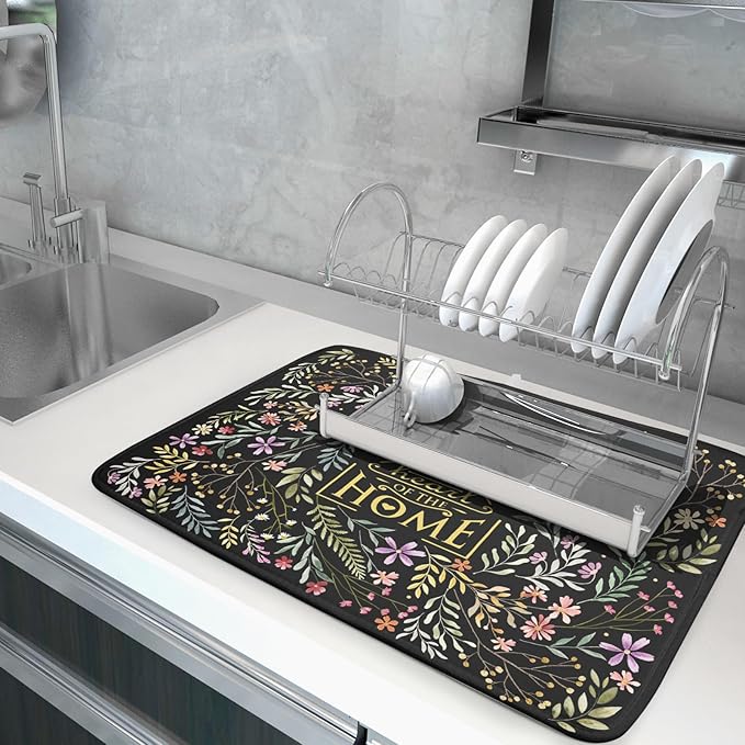 Vintage Microfiber Dish Drying Mat Wildflowers Leaves Absorbent Dry Mat - Image 5