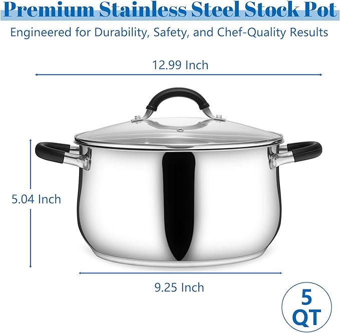 E-far 5Qt Stainless Steel Pot, Stock Pot - Image 2