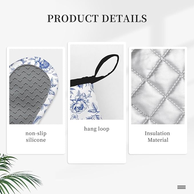 Floral Oven Mitts and Pot Holders Sets of 3, Botanical Print Heat Resistant - Image 3