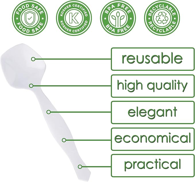 PARTY BARGAINS Disposable White Plastic Serving Spoons 8.75″ – Heavy-Duty White - Image 3