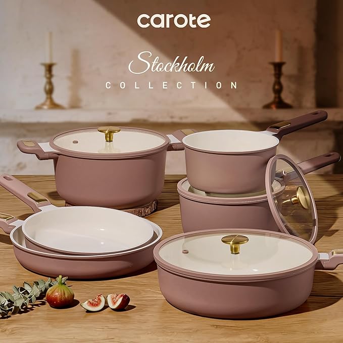 CAROTE Ceramic Cookware Set, Pots and Pans Set Non stick, 14-Piece Induction - Image 7