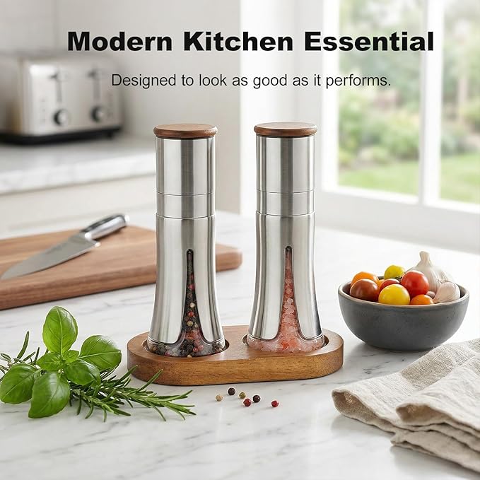 Aelga Salt and Pepper Grinder Set - 4oz Glass Manual Pepper Mill with 5-Level - Image 5