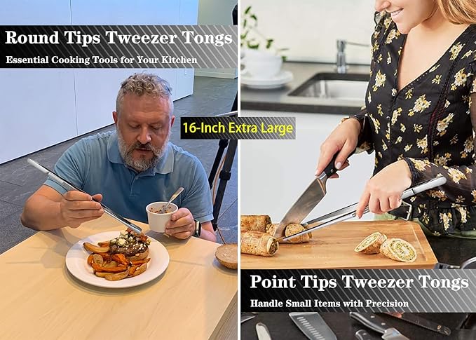 JETKONG 2 Pcs 16'' Tweezer Tongs, Extra Large Food Tweezers, Extra Long Kitchen - Image 4