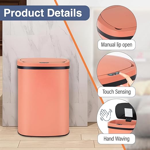 PayLessHere | 13 Gallon Stainless Steel Trash Can | Pink | Automatic Touchless - Image 3