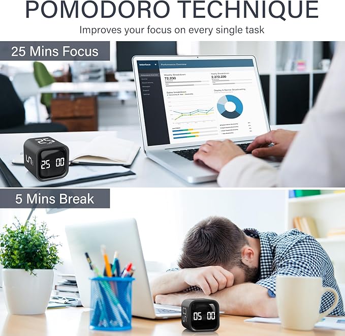 Rotating Pomodoro Timer 5, 10 50 Minutes Preset, Desk Productivity Flip Timer - Image 3