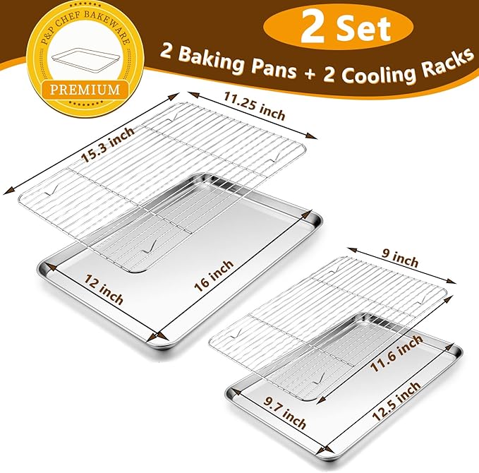 P&P CHEF 16 + 12.5 Inch Stainless Steel Baking Sheet - Image 2