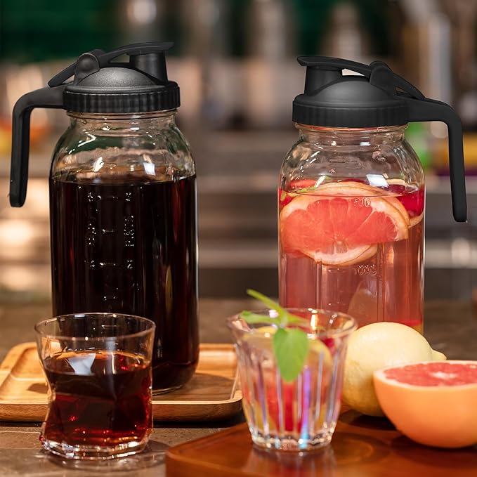 Glass Mason Jars Pitcher 64 Oz Pour Spout Lids & Handle Wide Mouth Airtight - Image 6