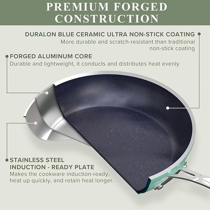 Nuwave Healthy Duralon Blue Ceramic Nonstick Cookware Set, Diamond Infused - Image 2