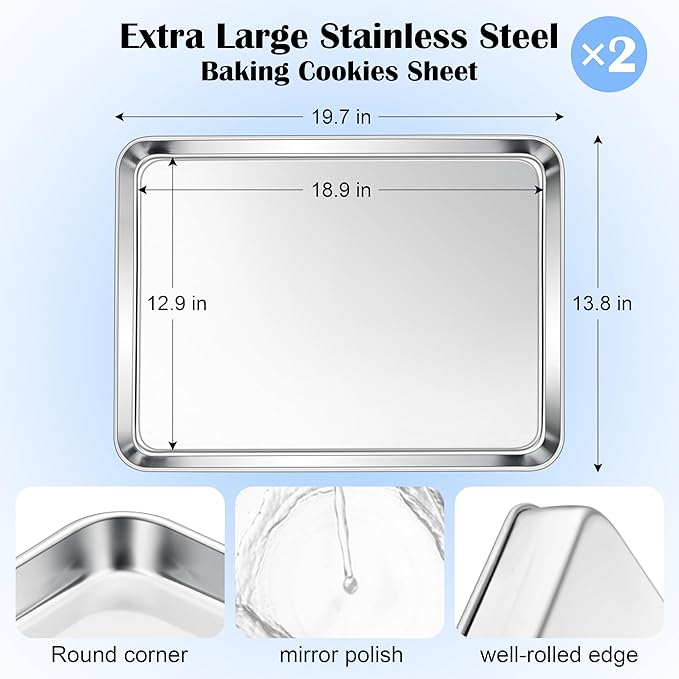E-far Large Baking Sheets, 20”x14” Stainless Steel Cookie Sheet Pans - Image 2