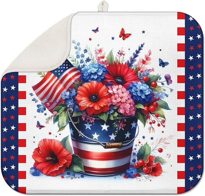 4th of July Dish Drying Mat for Kitchen Counter Independence Day 16''x18'' by Scritism