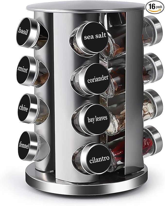 DOUBLE 2 C Revolving Countertop Spice Rack Stainless Steel Seasoning Storage by DOUBLE2C