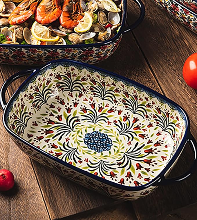 Vintage Style Tulip Flower Pattern Ceramic Bakeware Casserole Dish Baking Pan - Image 4